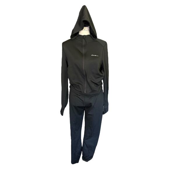 Eddie Bauer Black Base Layer Brushed Hooded Catsuit Size Large - Picture 2 of 9